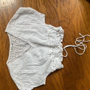 Lush Cropped White Eyelet Blouse